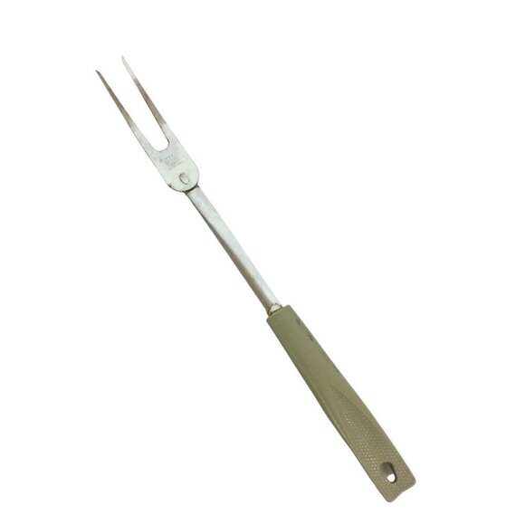 Ekco Meat Carving Fork Avocado Green Handle Chromium Plated Vtg Made In USA - Picture 1 of 5